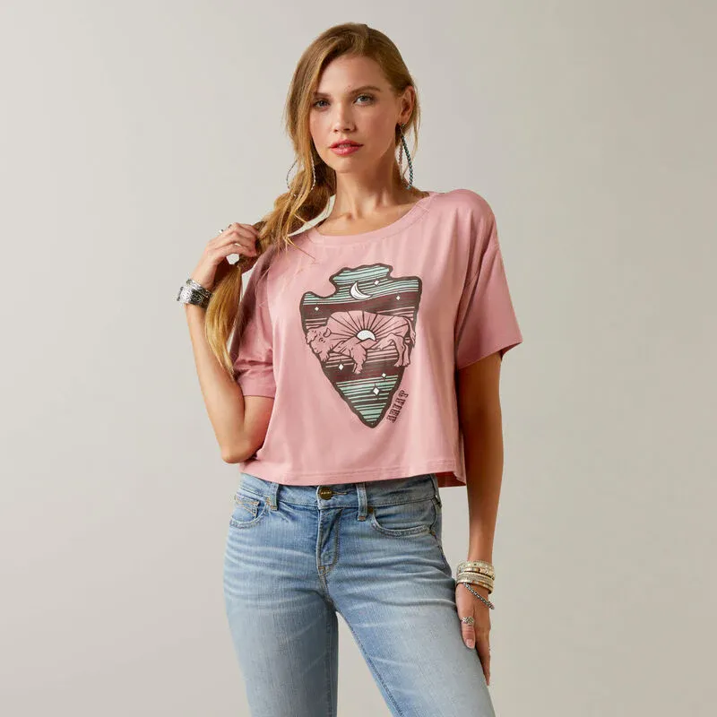 Ariat Women's Buffalo Rising T-Shirt- Island Blush, Size: LG R