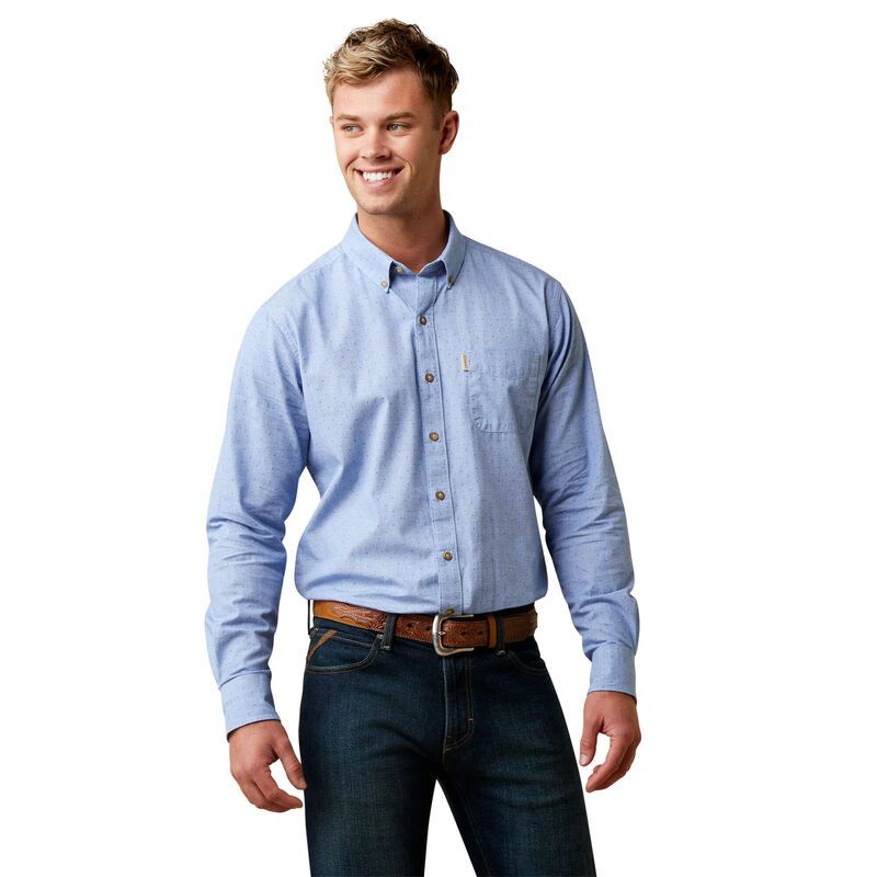 Ariat Mens Wrinkle Resist Dots Stretch Modern Fit Shirt - Blue