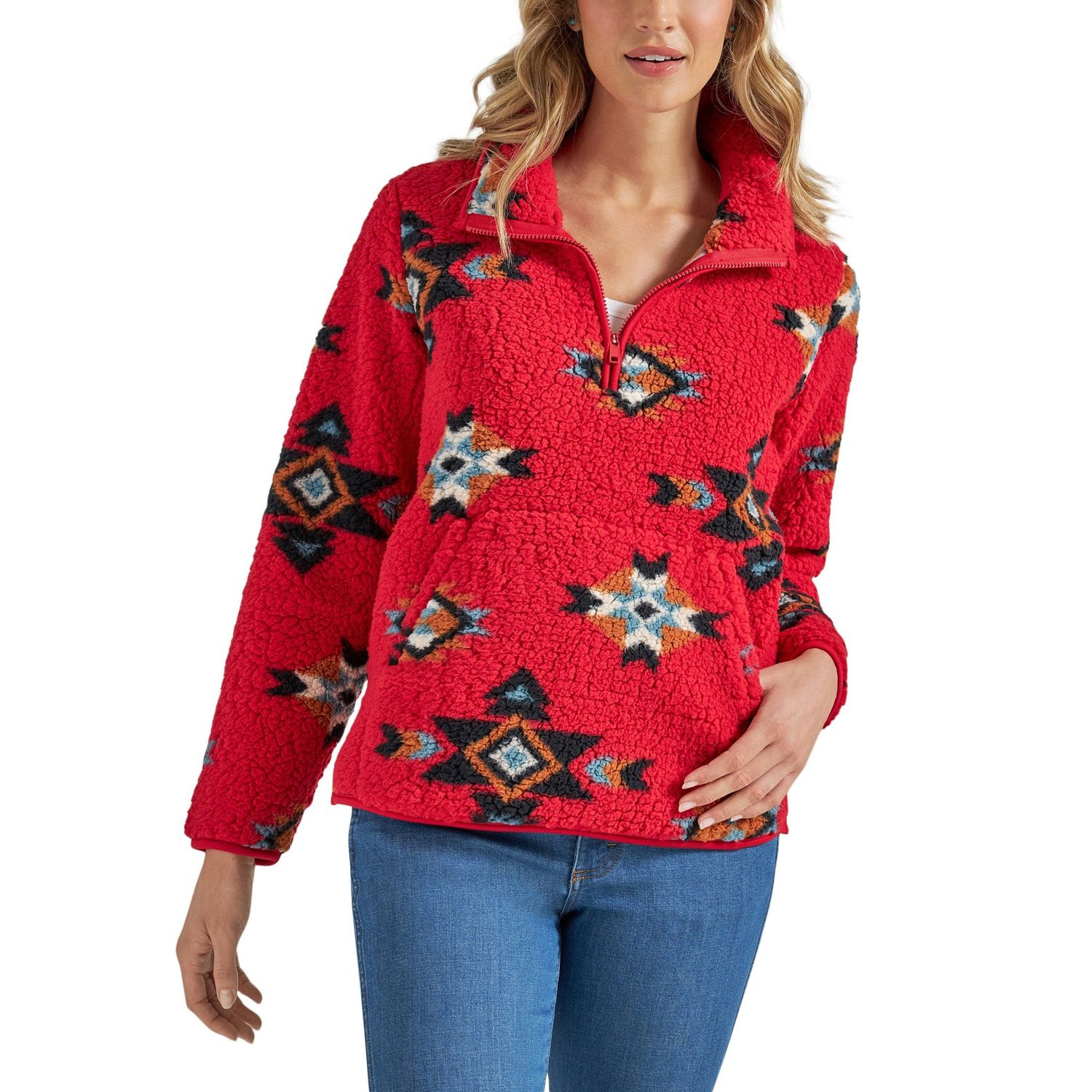 Wrangler Women's Retro Americana Sherpa Pullover - Red