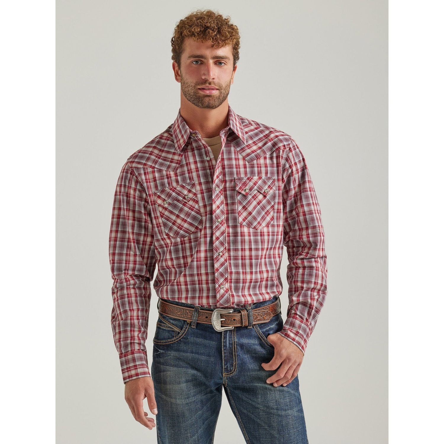 Wrangler Men's Retro Long Sleeve Modern Fit Snap Shirt - Red