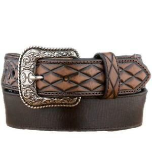 Hooey Belt, Tooled Scroll Tips w/Diamonds, Size: 32