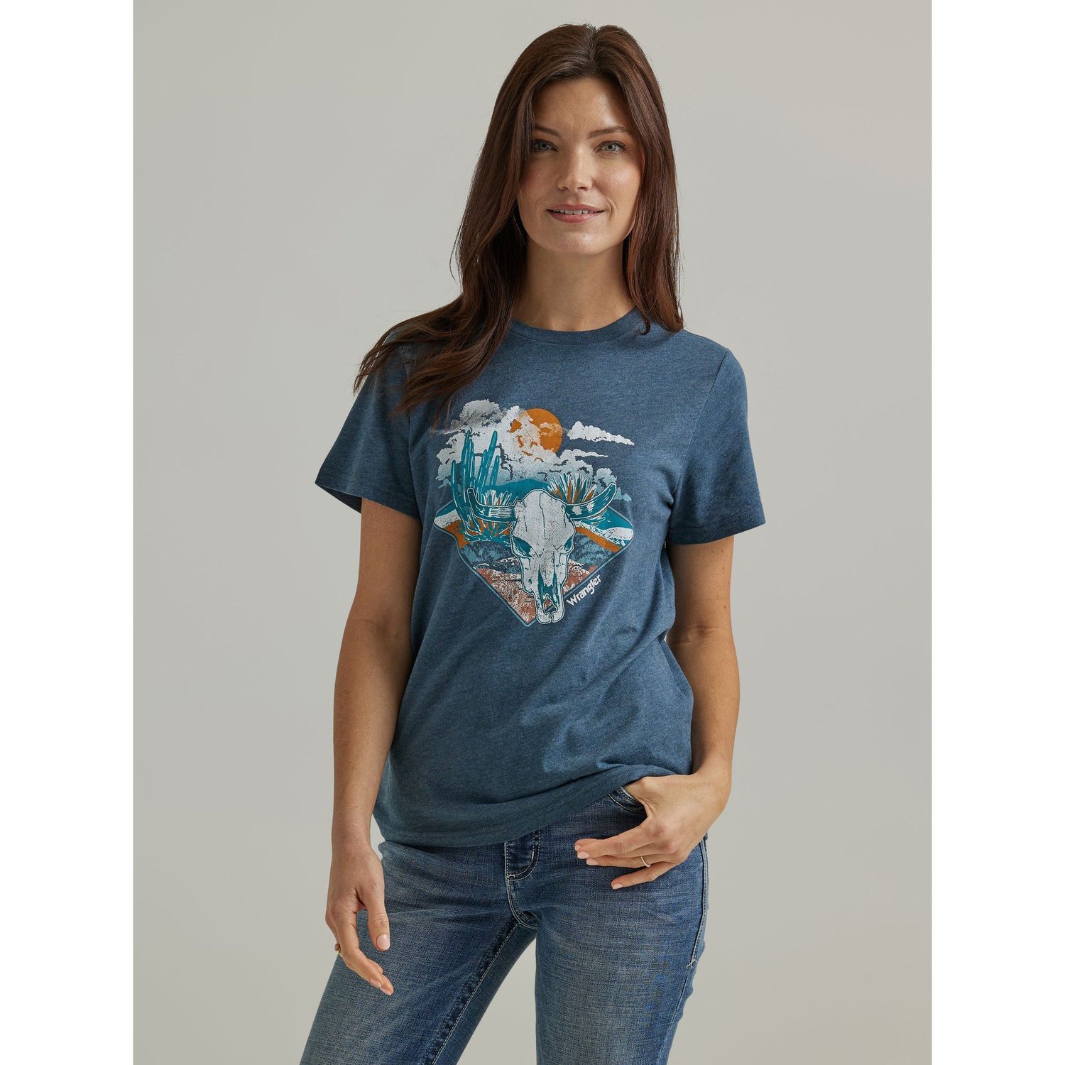 Wrangler Women's Desert Skull Graphic Tee - Blue