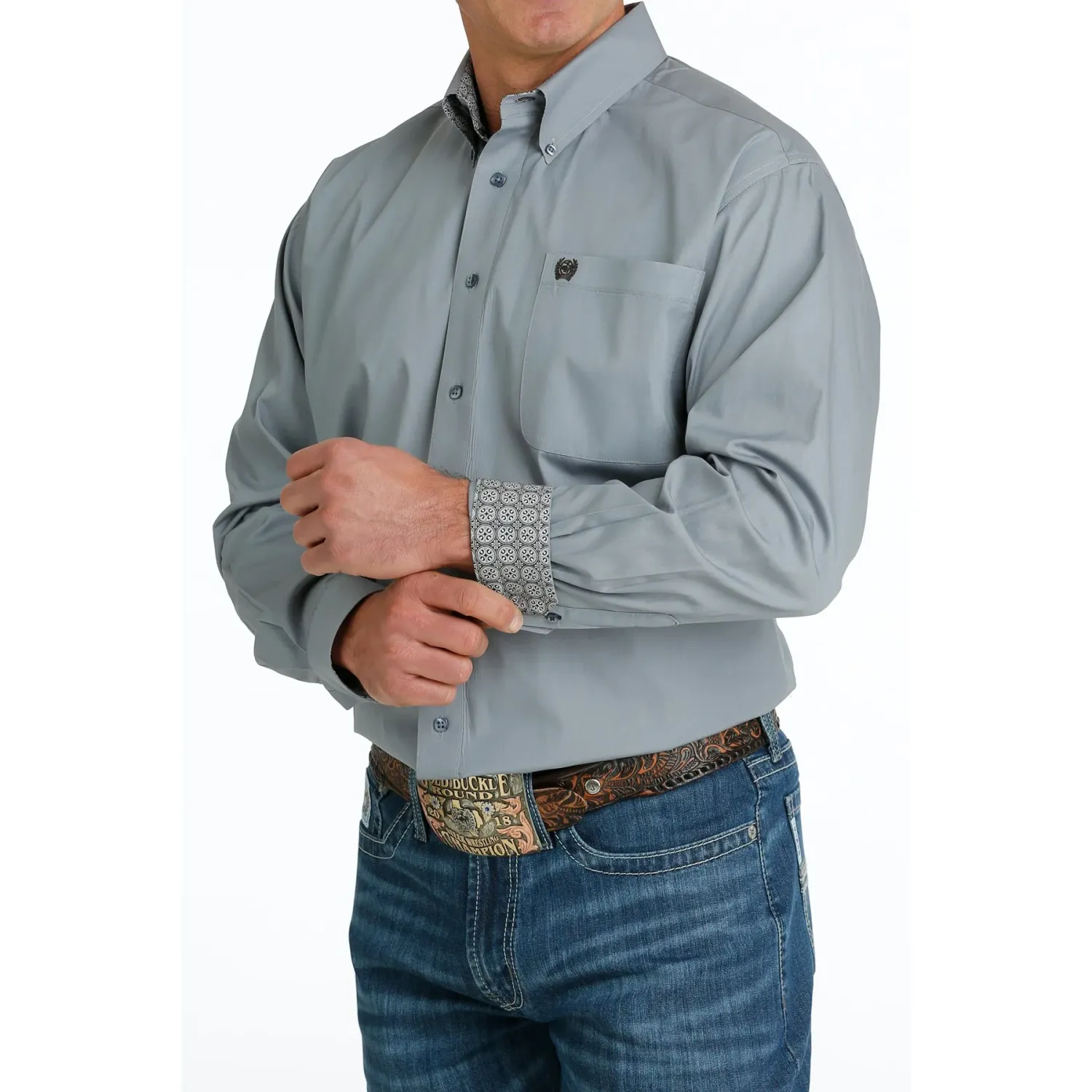 Cinch Men's LS Solid Shirt - Grey, Size: XS