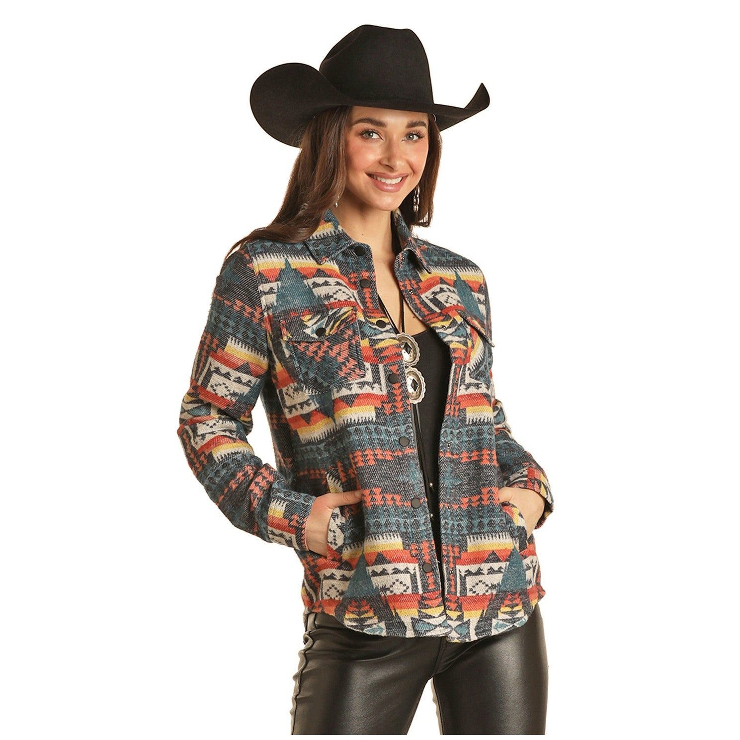 Rock &amp; Roll Women's Shacket w/Snaps - Teal