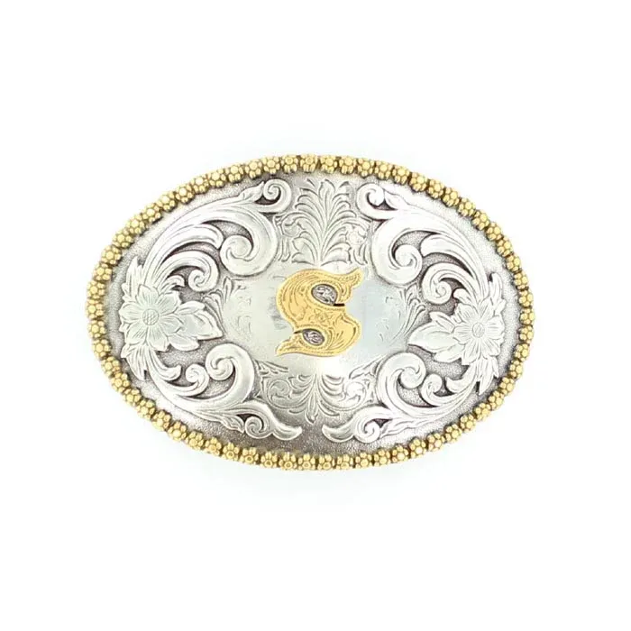 Nocona Men's Antique Scrolled Initial Buckle - Oval, Style: S