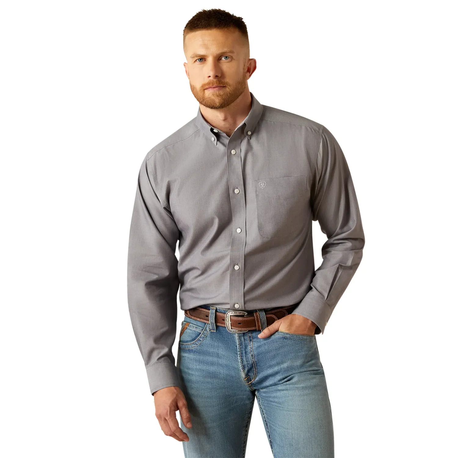 Ariat Men's Long Sleeve Wrinkle Free Solid Shirt - Grey, Size: 3XL