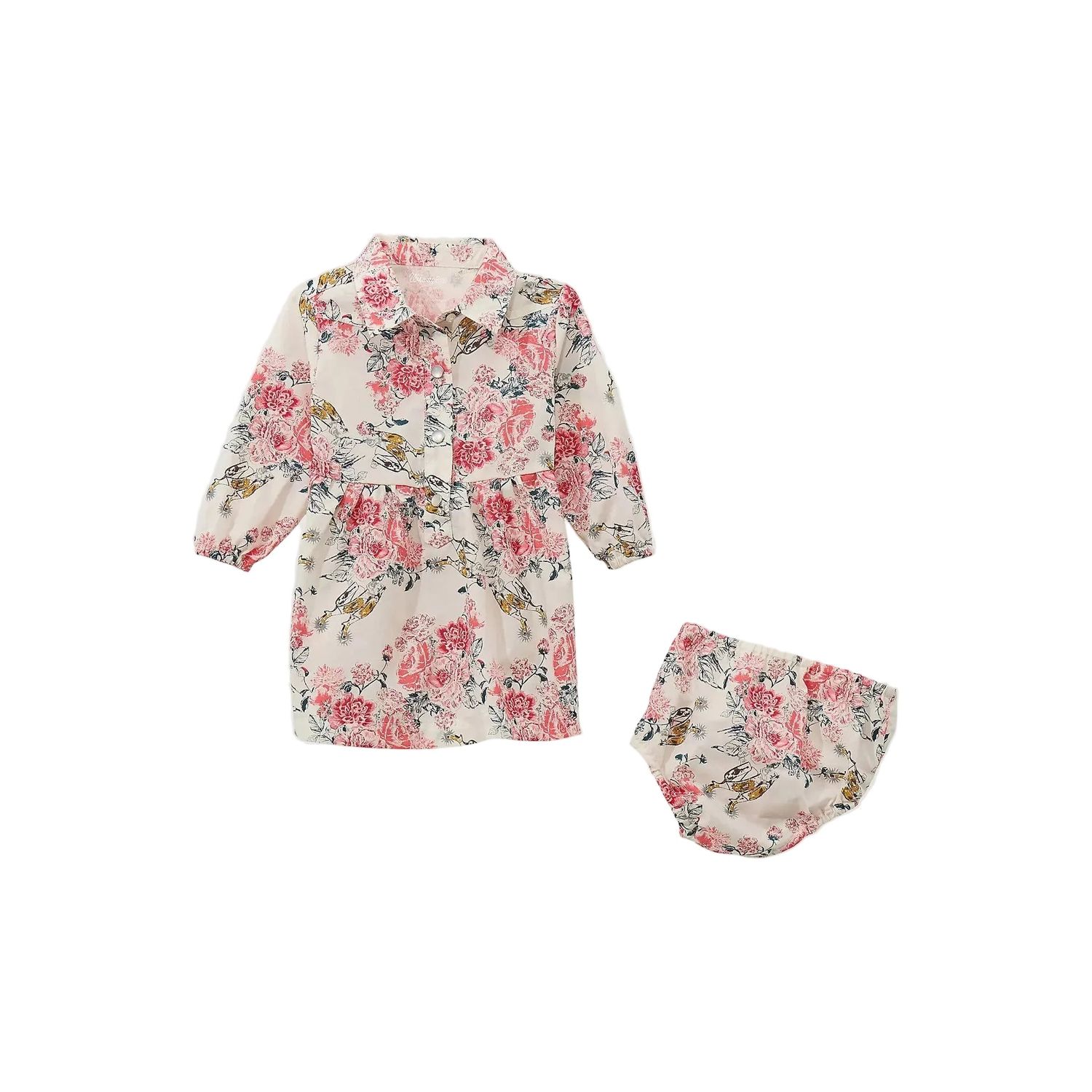 Wrangler Little Girl's Long Sleeve Printed Western Snap Dress - Floral White