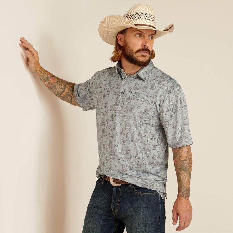 Ariat Men's Charger 2.0 Printed Short Sleeve Polo Shirt - Blue Glow