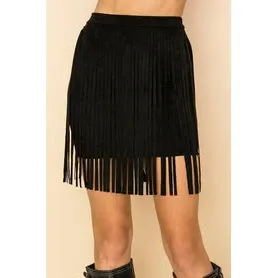 Women's Suede Fringe Mini Skirt, Color: Black, Size: S