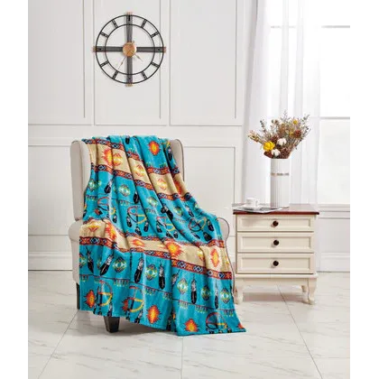 Mink Throw 50 x 60, Style: Baby Blue Medicine Wheel