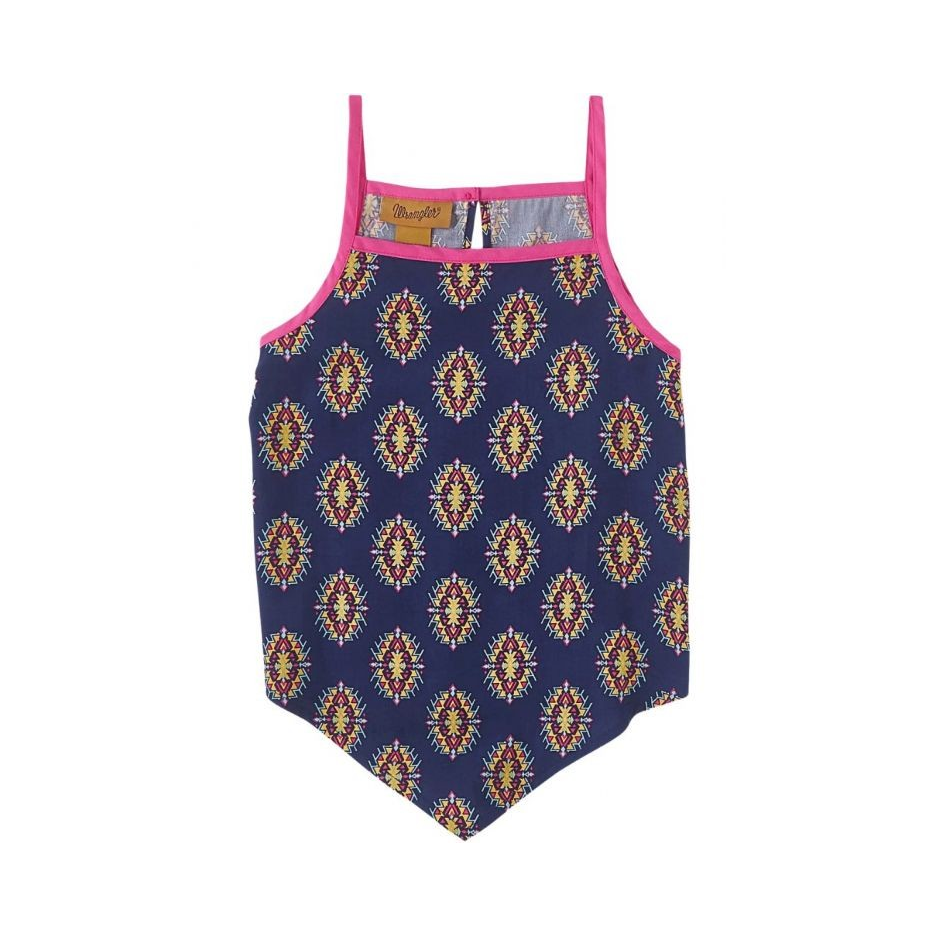 Wrangler Girl's Western Sleeveless Handkerchief Tank Top - Navy