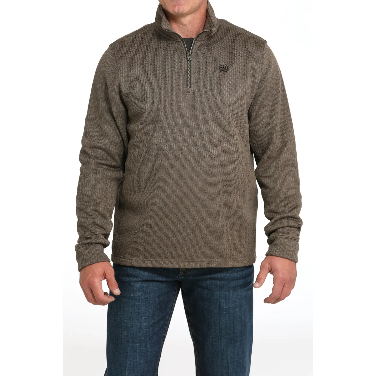 Cinch Men's Long Sleeve 1/4 Zip Pullover- Brown