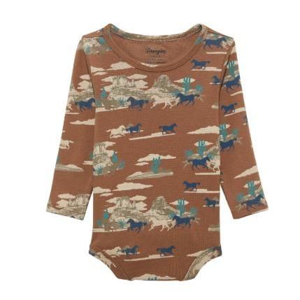 Wrangler Baby Boy Long Sleeve Horse Knit Bodysuit- Brown