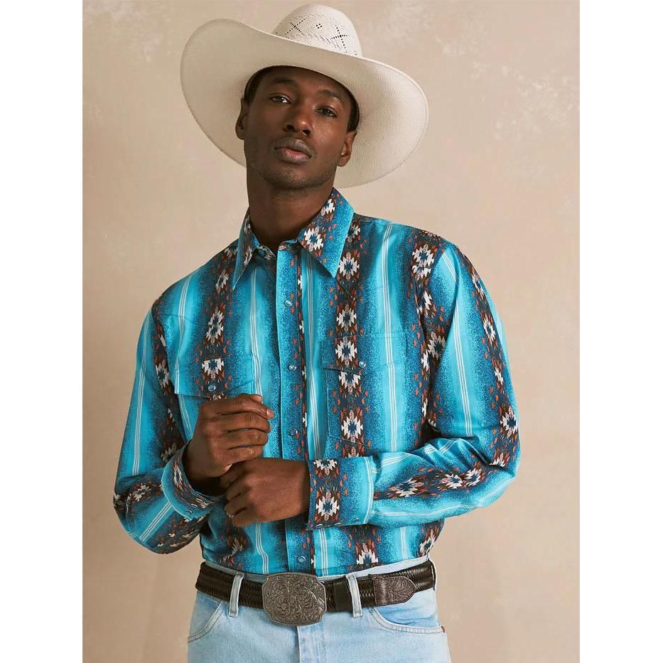 Wrangler Men's Long Sleeve Checotah Classic Fit Shirt - Sea Salt Blue