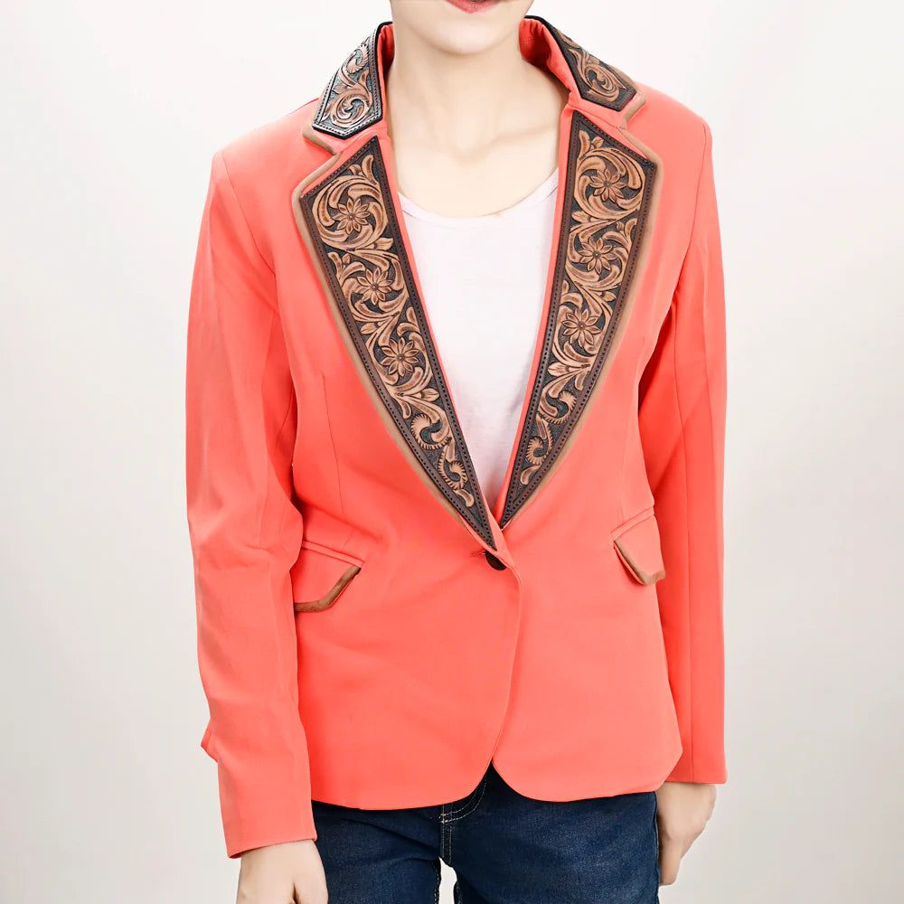American Darling Women's Blazer w/Leather Lapels - Pink w/Tan &amp; Chocolate