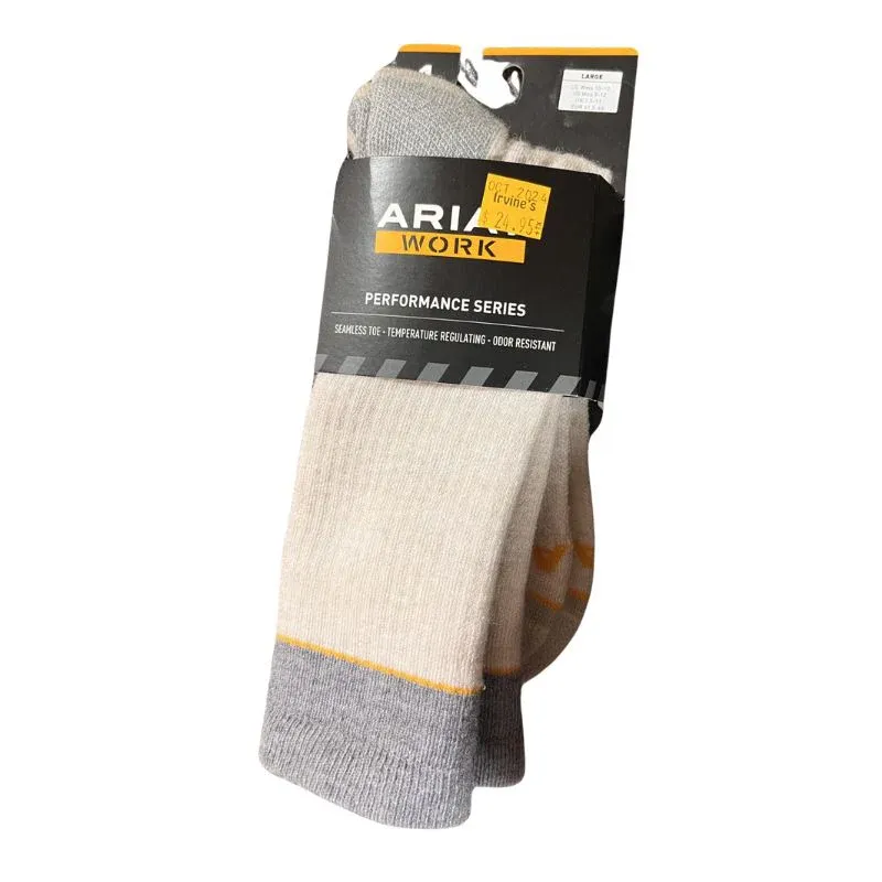 Ariat Lightweight Merino Wool Work Crew Socks, Color: oatmeal, Size: S