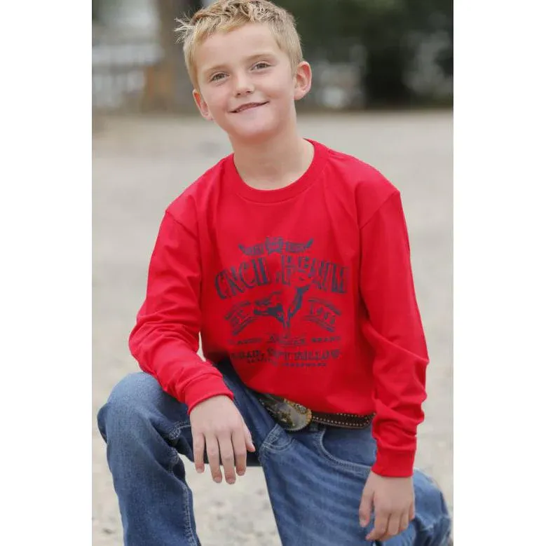 Cinch Boy's Long Sleeve Denim Tee Shirt - Red