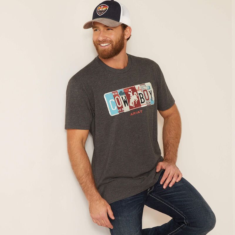 Ariat Men's License Plate Cowboy T-Shirt - Charcoal Heather
