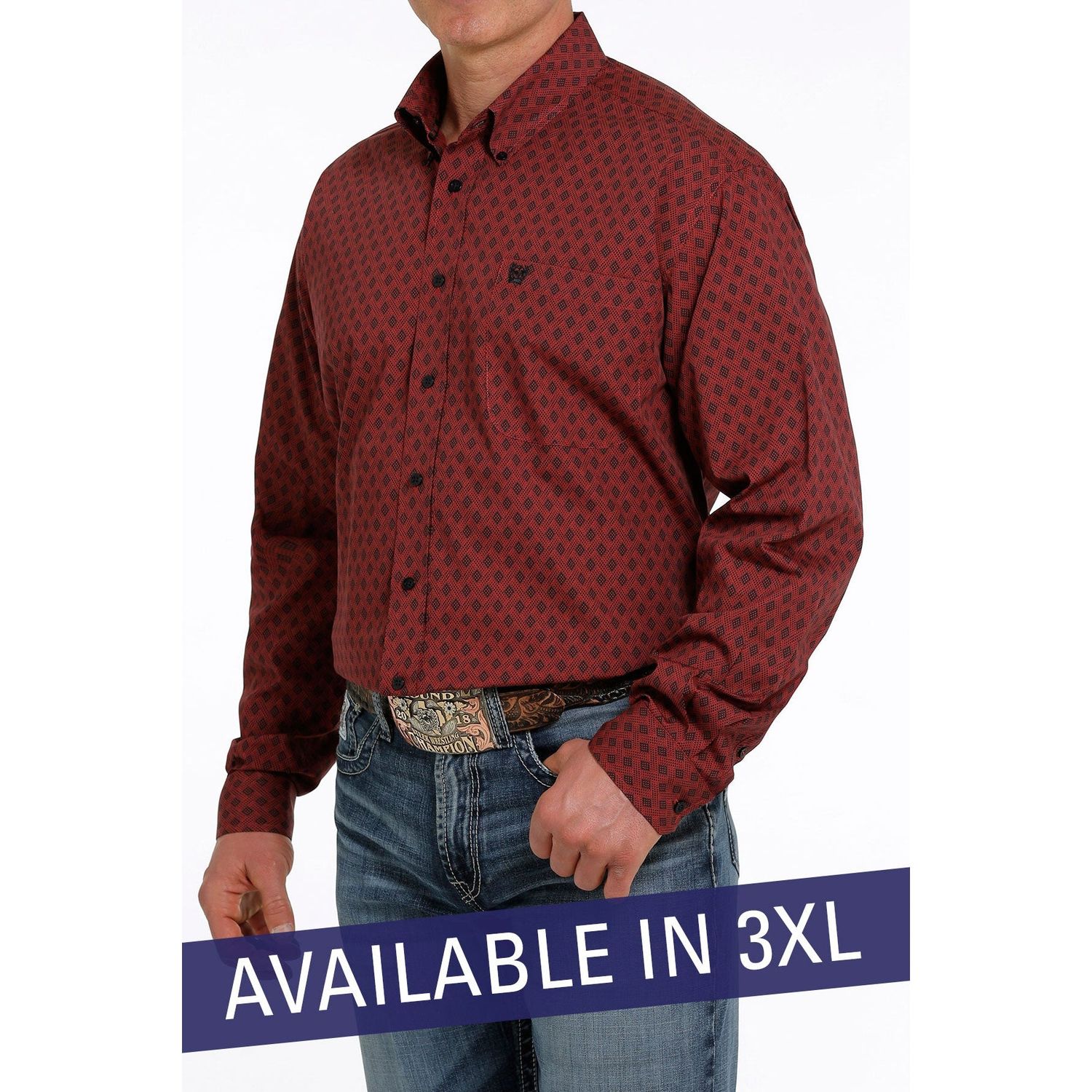 Cinch Men's LS Print Red