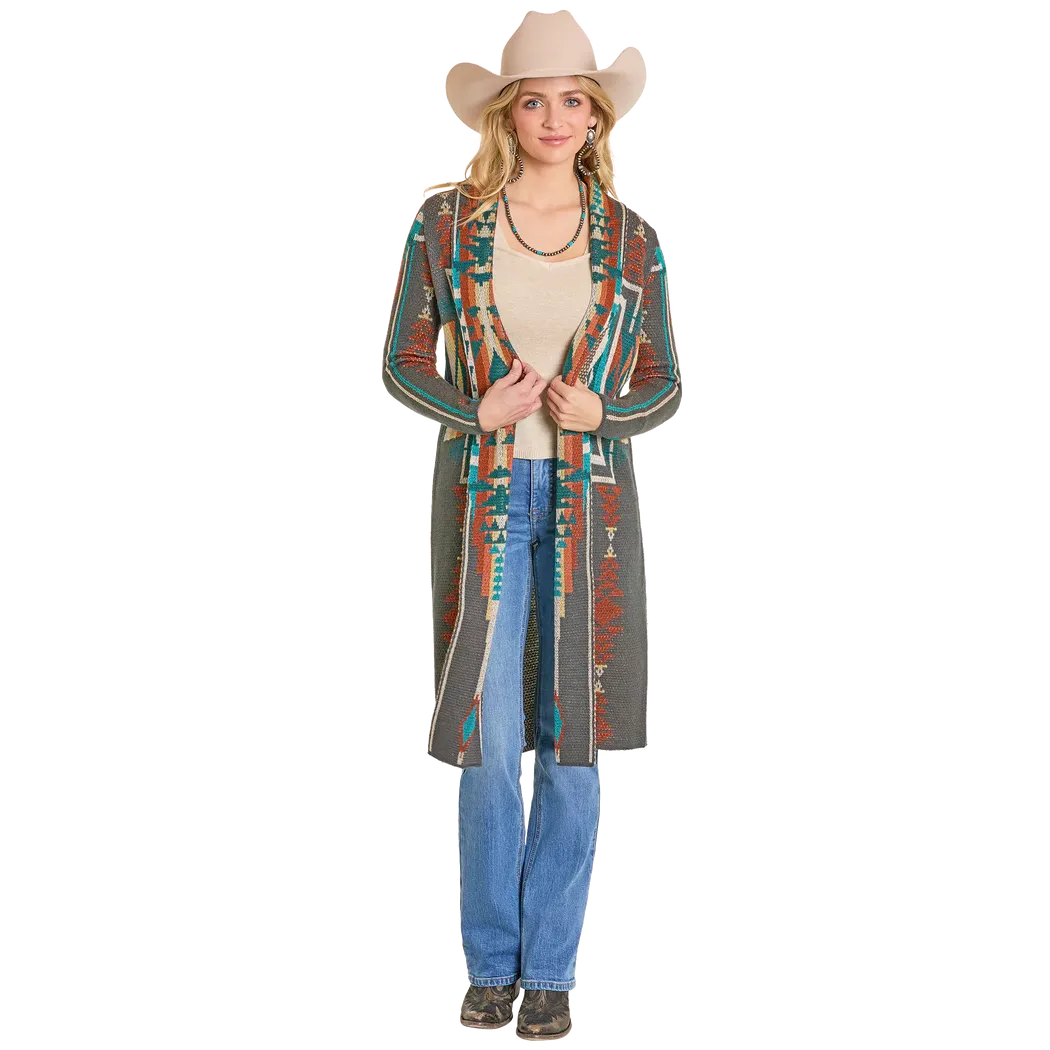 Rock &amp; Roll Aztec Sweater Duster - Charcoal