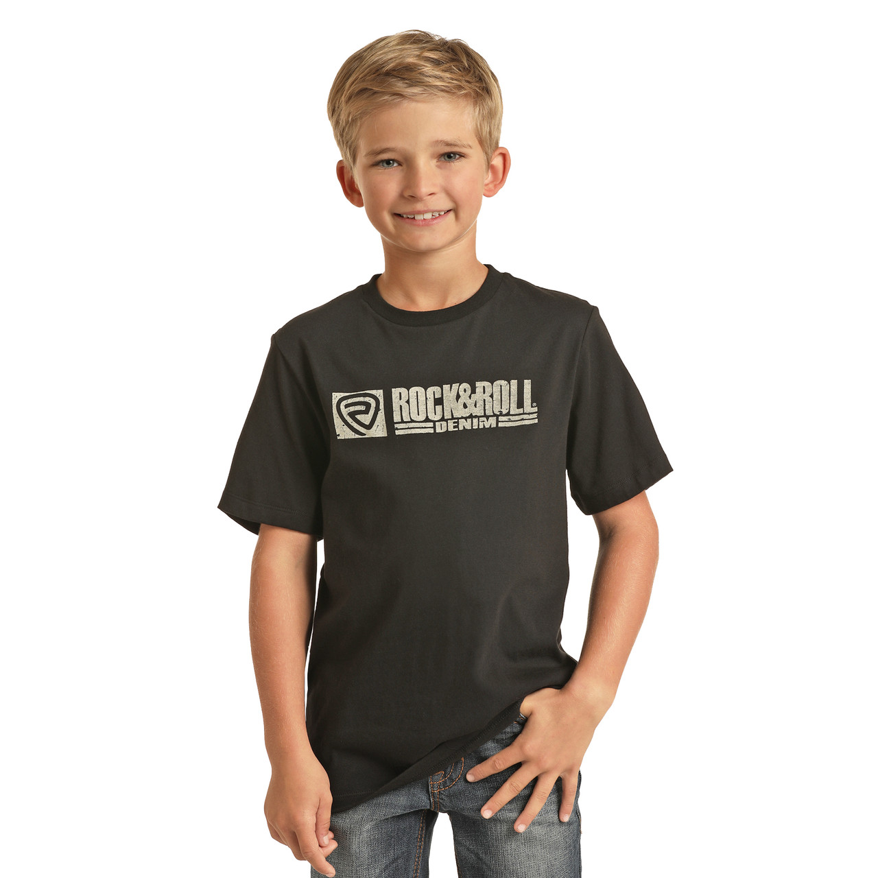 Rock &amp; Roll Boys Denim Logo Tee