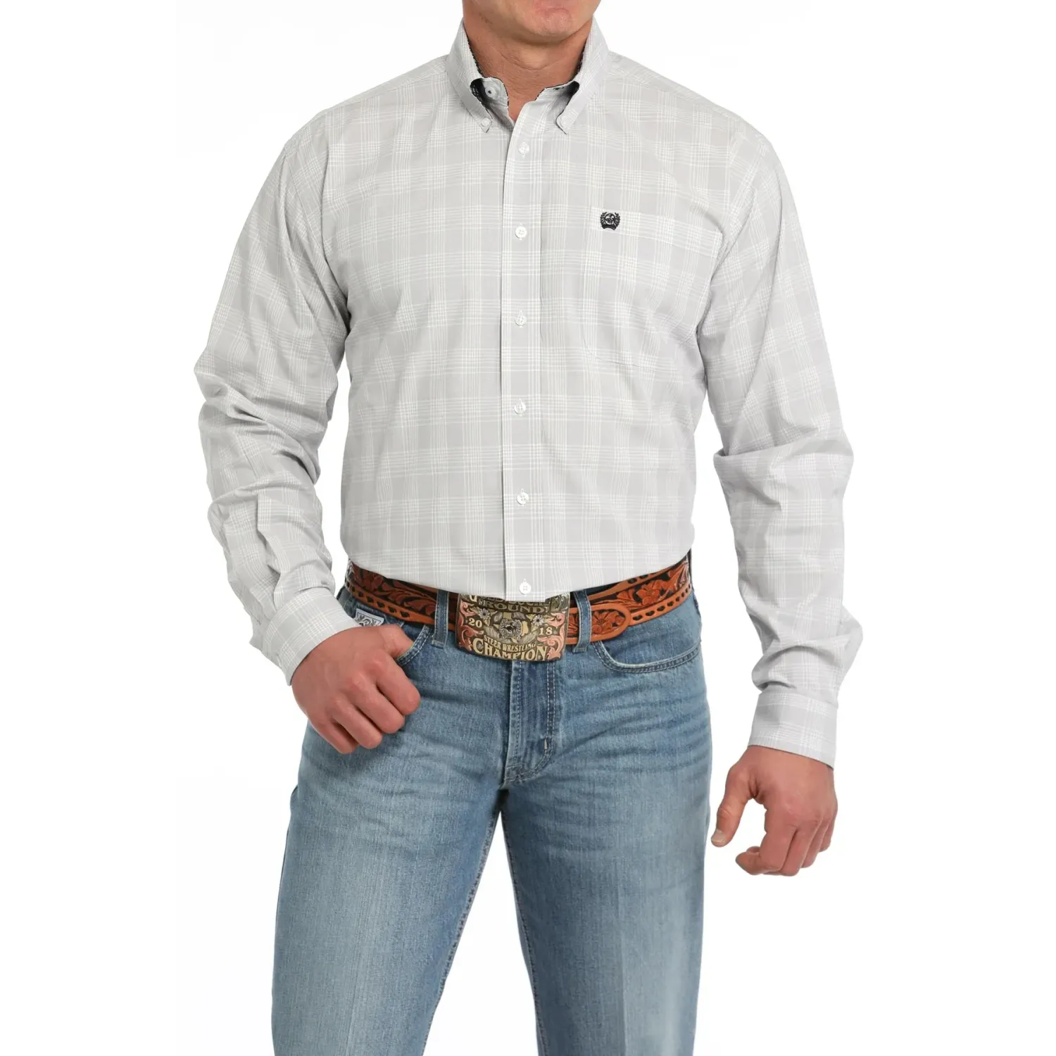 Cinch Men's Plaid Long Sleeve Plaid Western Shirt- White