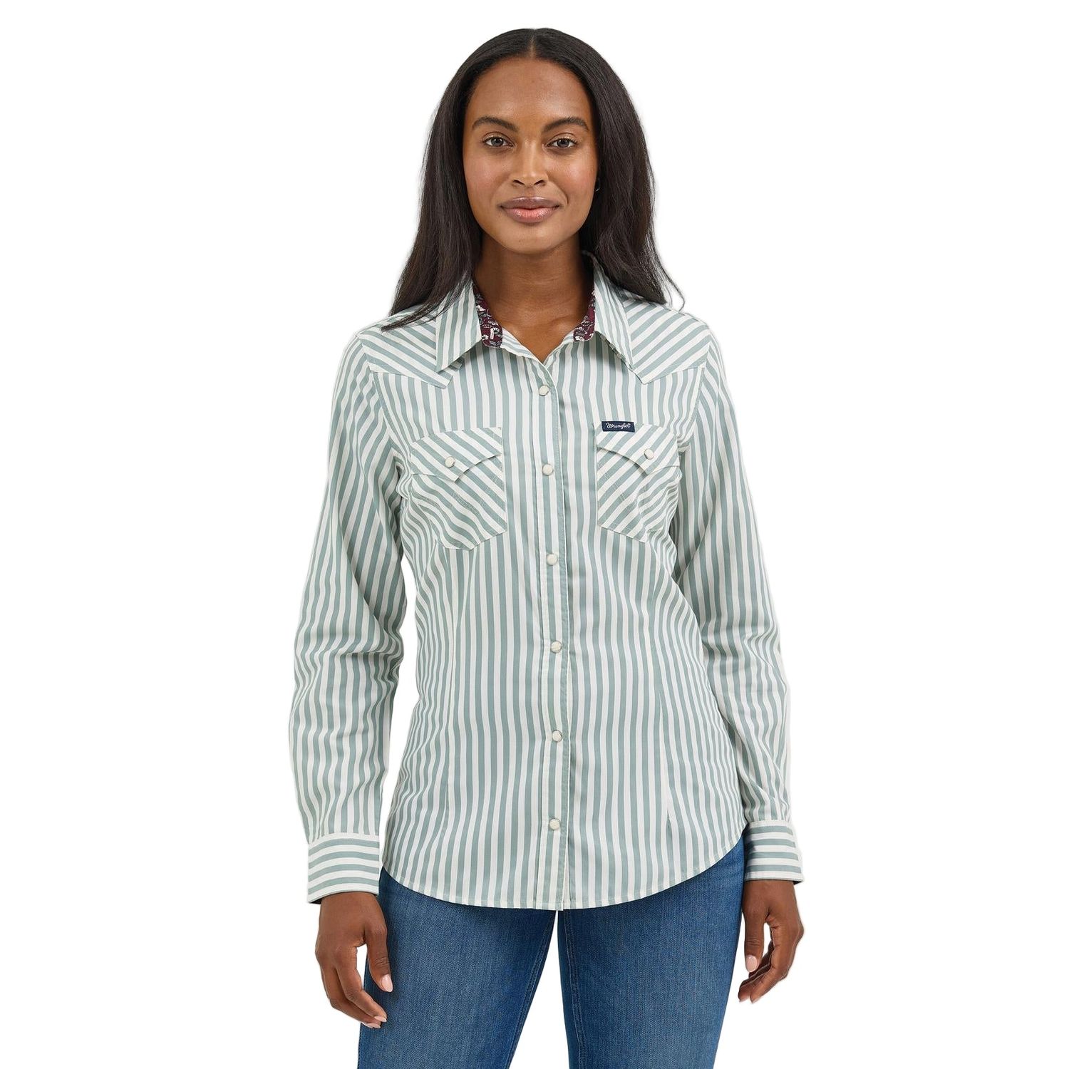 Wrangler Women's Long Sleeve Retro Western Stripe Snap Shirt- Multiple Colours