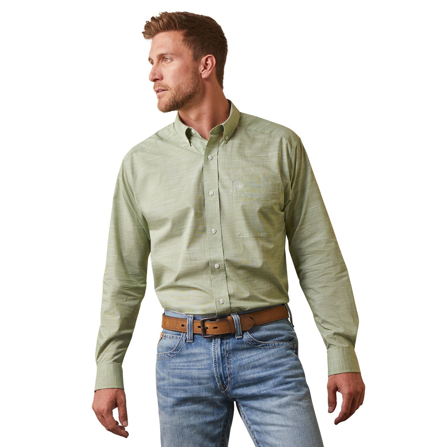 Ariat Mens Solid Slub Classic LS Shirt Posh Olive