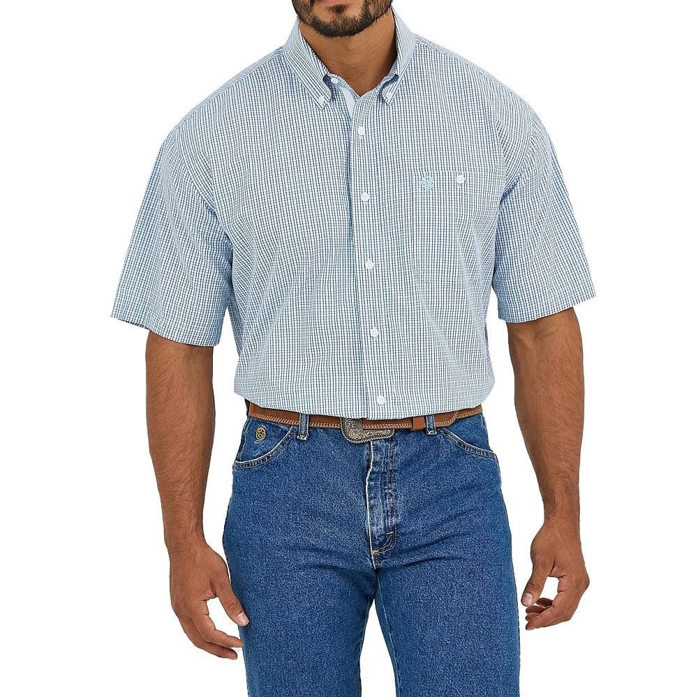 Wrangler Men's George Strait Collection Short Sleeve Shirt- Blue