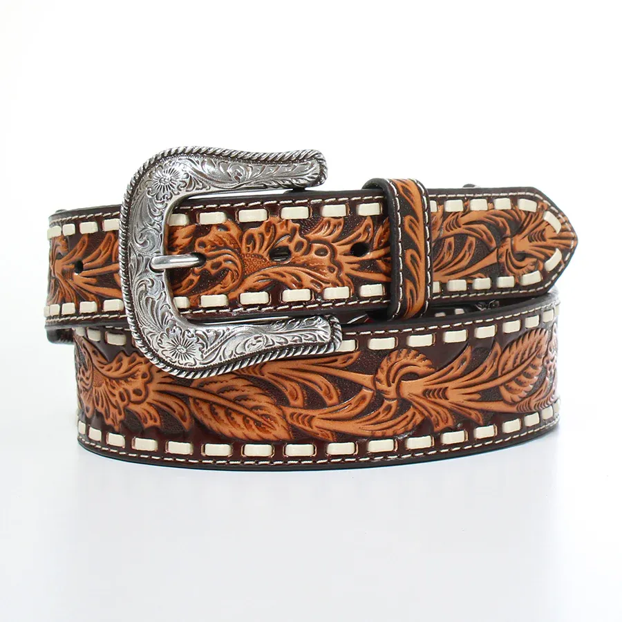Ariat Men's Floral Embossed Belt - Brown, Size: 32