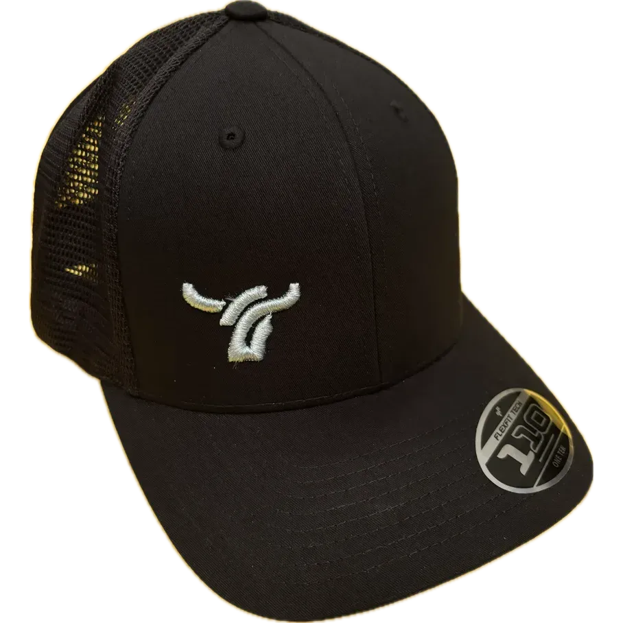 B8 Ranch Apparel 110 Flexfit Black Mesh with Small Baby Blue Logo - Multiple Colours, Color: Black