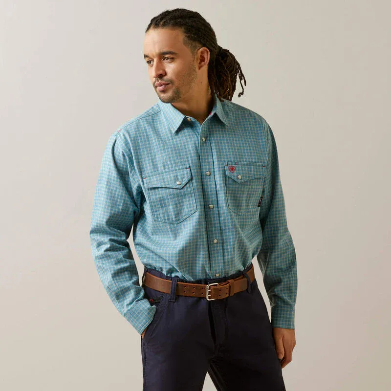 Ariat Men's Fire Resistant Edwards Snap Work Shirt- Storm Blue, Size: S