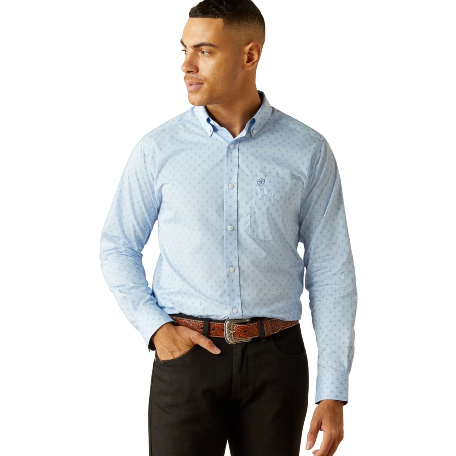 Ariat Men's Wrinkle Free Donte Long Sleeve Classic Fit Shirt - Light Blue