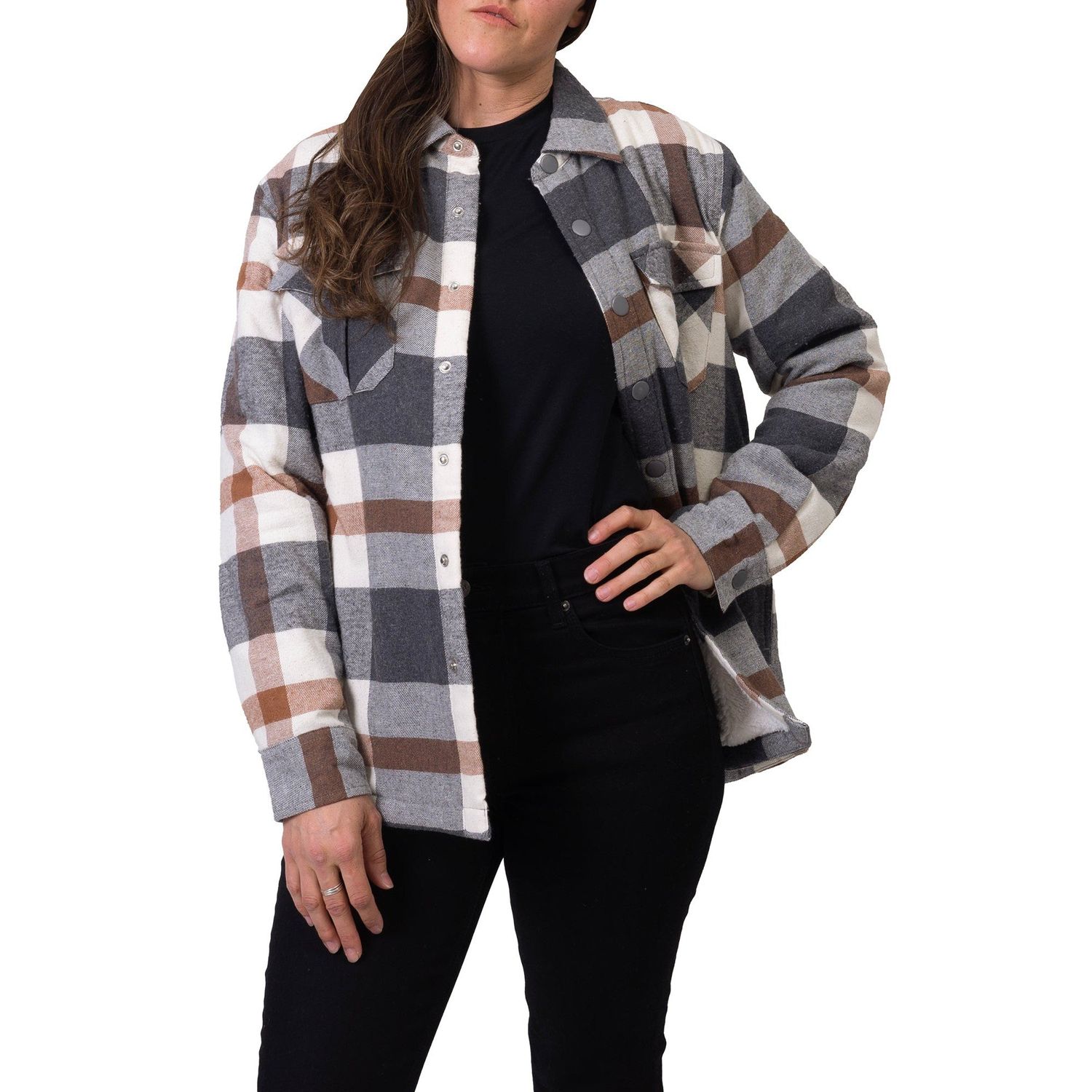 Silver Women's Plaid Jacket w/Plush Lining - Grey