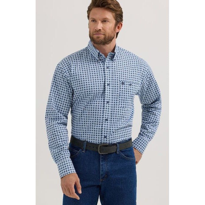 Wrangler Men's Classic Geo Print Western Shirt - Navy/White