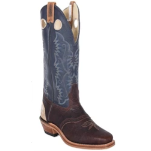 Brahma Men's Buckaroos and Bronc Boots - Brown Oiled Bullhide/Navy Deertan