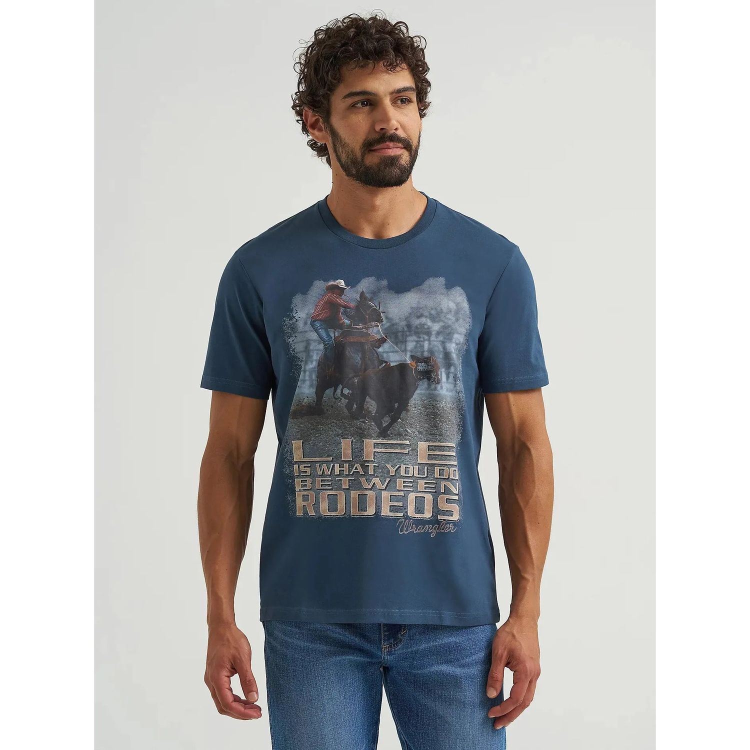 Wrangler Men's Reissue Between Rodeos Short Sleeve Tee Shirt - Rodeo Navy