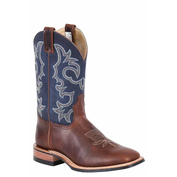 Brahma Men's Roper Western Boots - Pecan Tumbled/Tussuto Navy, Size: 7