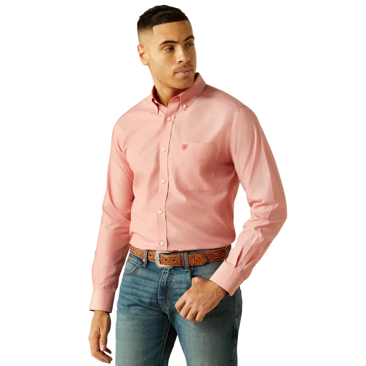 Ariat Men's Wrinkle Free Long Sleeve Solid Fit Shirt - Red, Size: XS