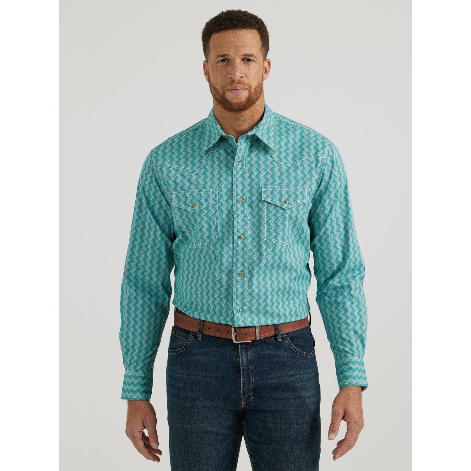 Wrangler 20X Advanced Comfort Long Sleeve Geometric Snap Shirt - Teal