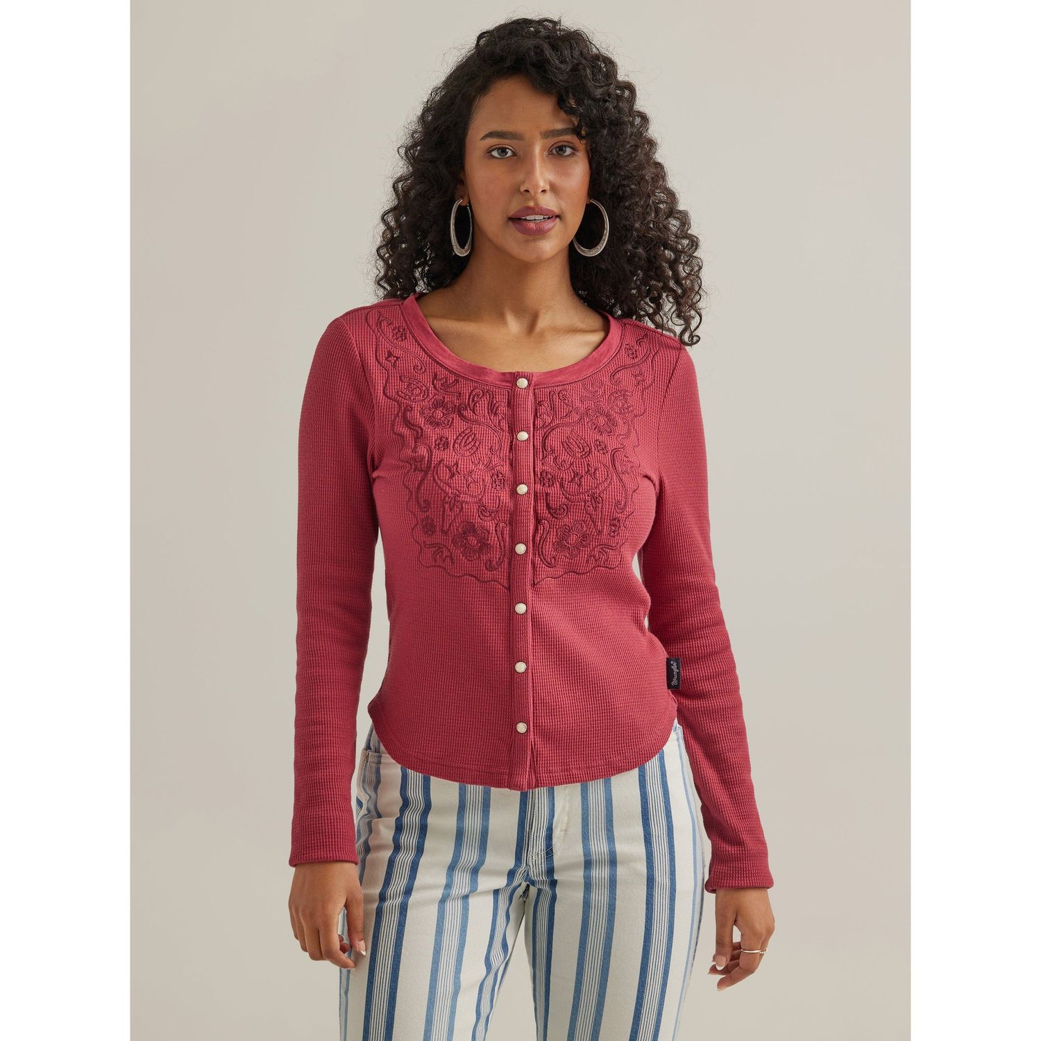 Wrangler Women's Long Sleeve Thermal Snap Shirt - Burgundy