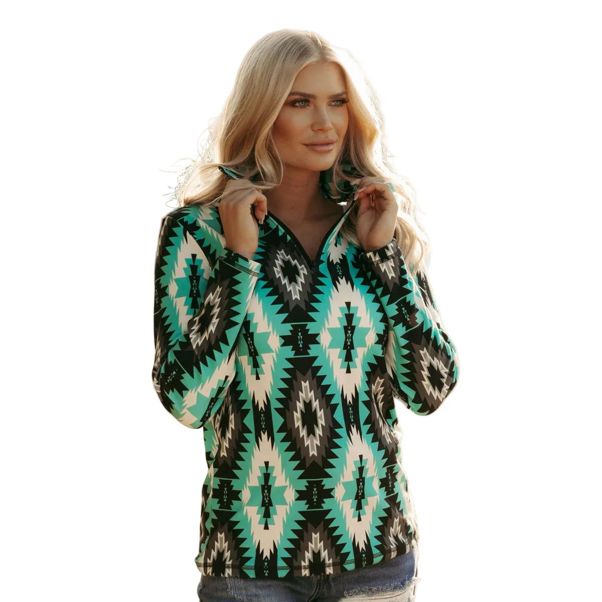 Sterling Kreek Women's Long Sleeve Aztec Forest Pullover- Multi