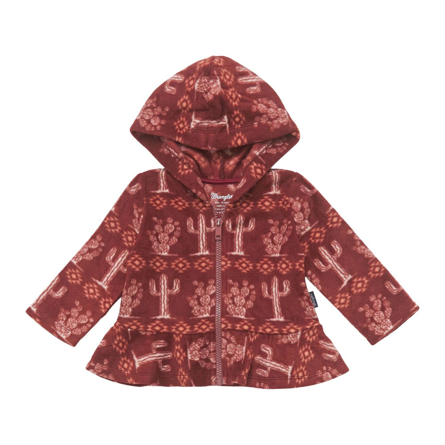 Wrangler West Baby Girl Long Sleeve Zip Cactus Hoodie - Burgundy