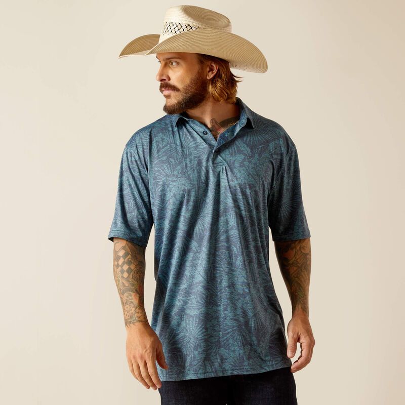 Ariat Men's Charger 2.0 Printed Short Sleeve Polo Shirt - Blue Atoll