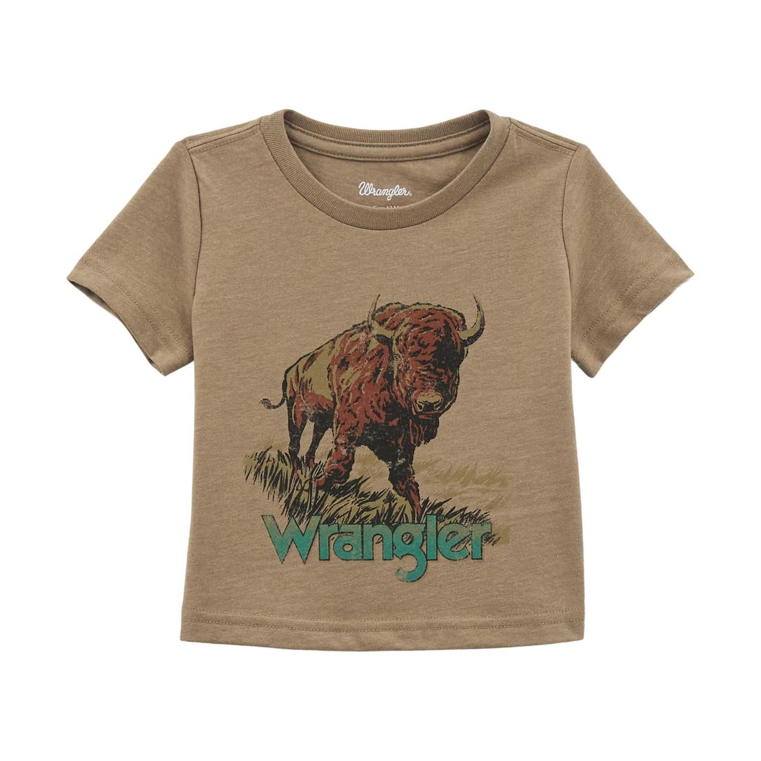 Wrangler Boy's Wrangler Bison Graphic Short Sleeve Tee Shirt- Desert Taupe Heather