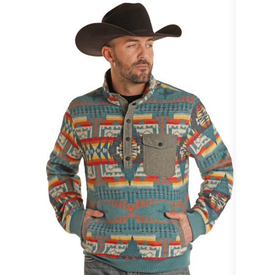 Rock &amp; Roll Men's Aztec Henley Pullover - Teal
