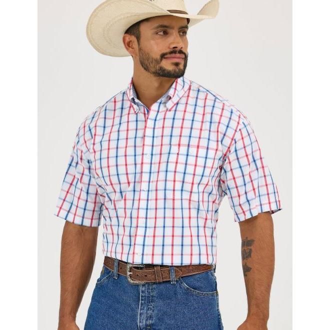 Wrangler Men's George Strait Collection Short Sleeve Shirt- Blue/Red