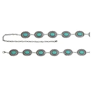 Catchfly Women's Chain Turquoise Stone Concho Belt - Silver/Antique Turquoise