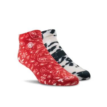 Ariat Women's Pony Low Cut Socks (2 Pairs) - Black/Red