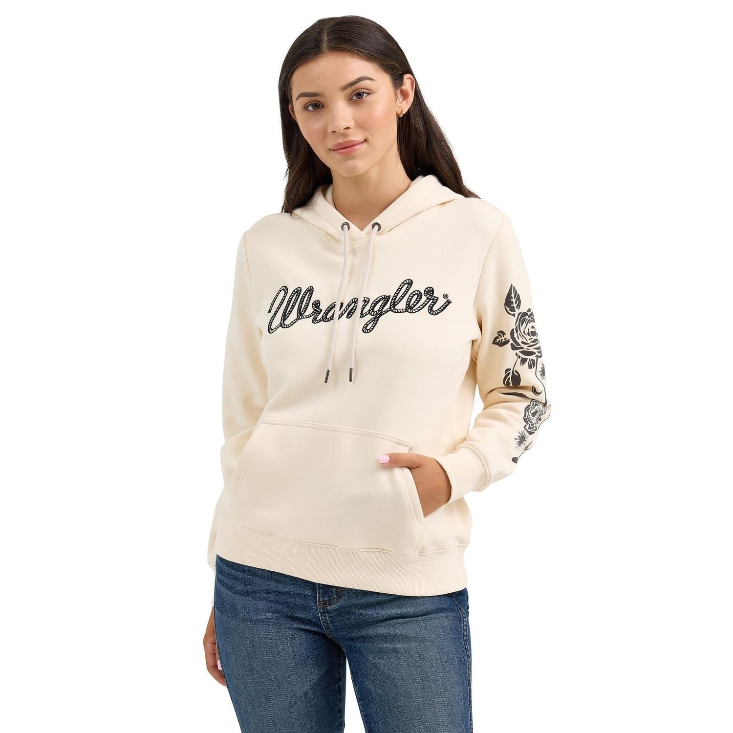 Wrangler Women's Long Sleeve Regular Fit Hoodie- Pearled Ivory